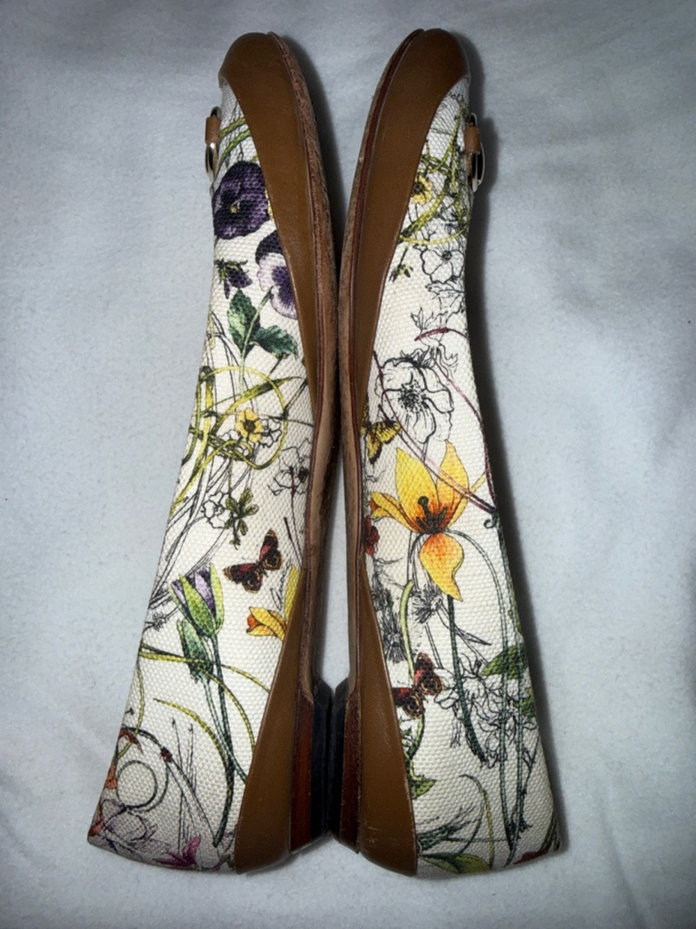 Gucci Brown Leather & Cream Floral Canvas Horsebit Ballet Flats - Picture 8 of 8